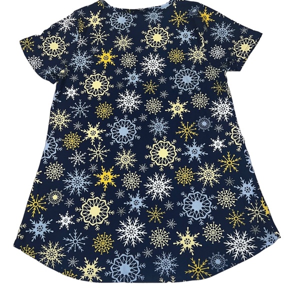 Holiday Vintage LuLaRoe Blue Christmas Elsa Snowflake Classic T - Picture 3 of 4